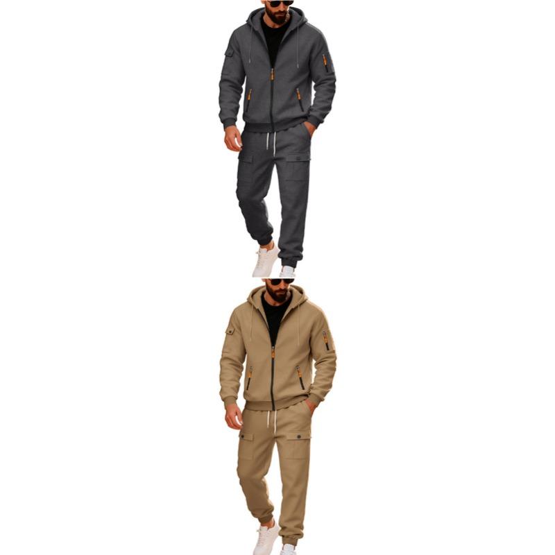 Mens Heavyweight Fleece Loose Hooded Sweatshirt And Pants Casual Sport Two Piece Set