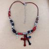 Subculture Rock Beaded Necklace Niche Retro Black Red Crossed Pendant Bead Acrylic Necklace Summer Bead Necklace Jewelry