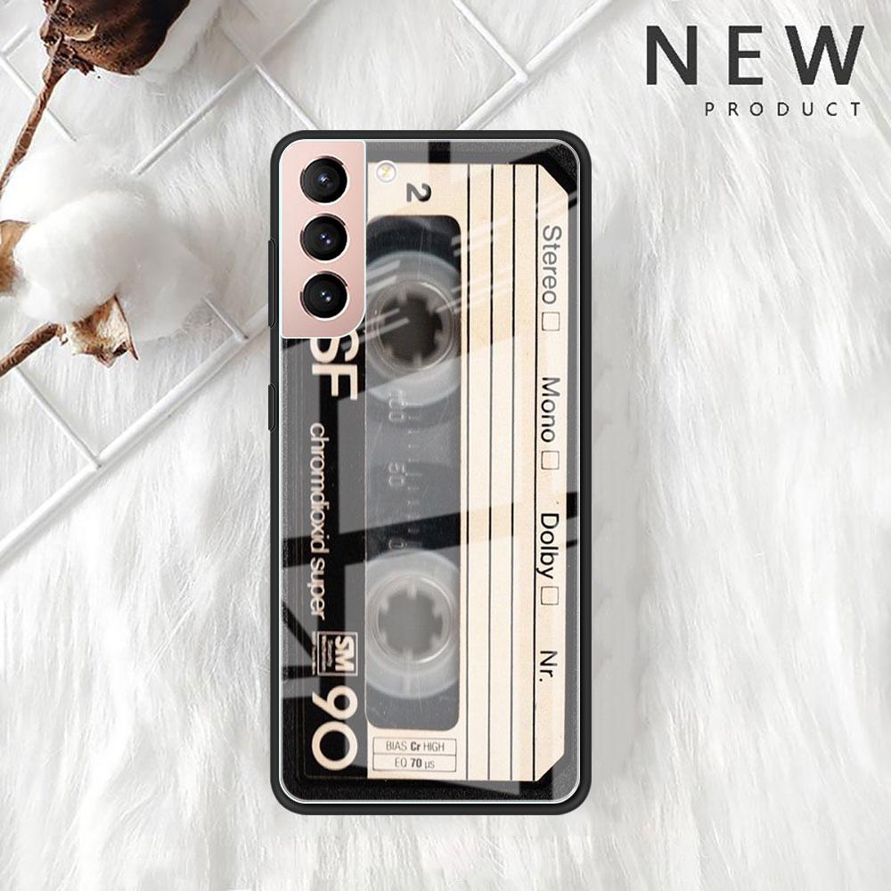 Magnetic Radio Tape Cassette Glass Case For Samsung Galaxy S22 S20 FE S21 Plus Phone Cover S10 5G S9 Note 20 Ultra 10 Lite Shell