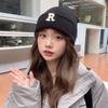 Autumn and winter letter R standard knitted hat for women, simple versatile ear protector wool hat, cold-proof and warm cover, cold hat for men