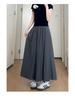 2025 Summer Women's Blue A-Line Pleated Midi Skort with High Waist and Wide-Leg Design