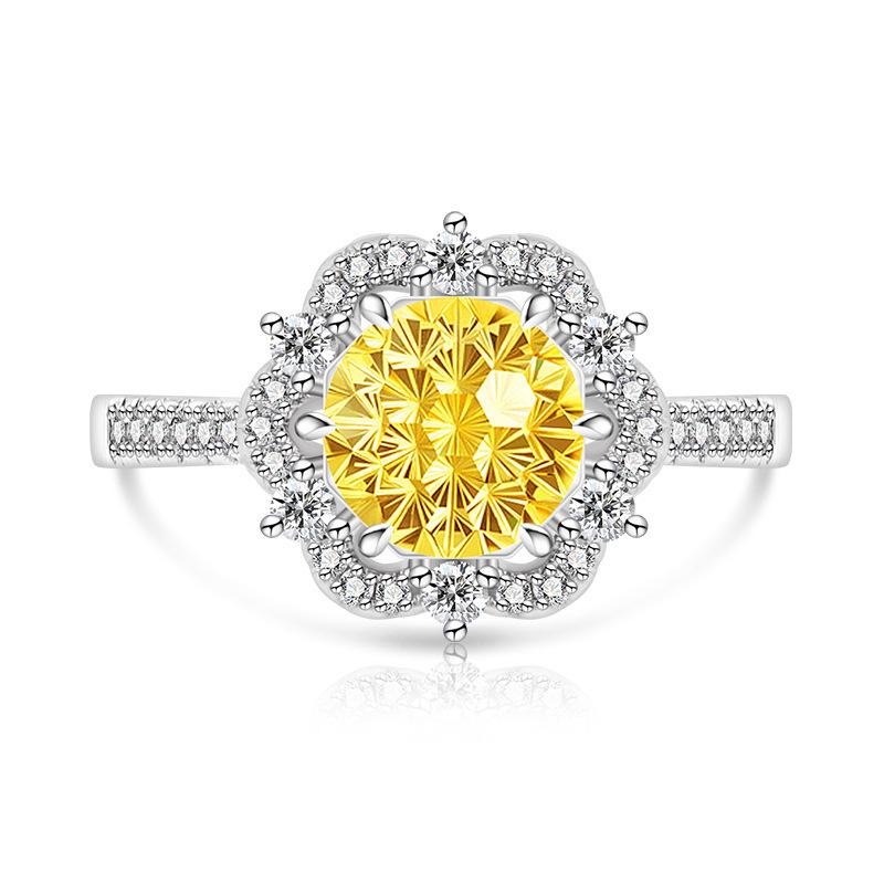 Copper Bright Millennium Cut High Carbon Diamond Plum Blossom Crown Ring Ladies Glamour Jewelry
