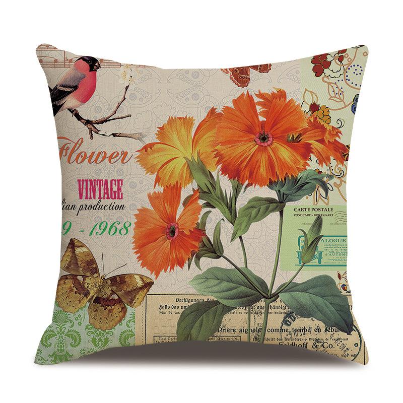 Linen Pillowcase American Rustic Rose Sofa Cushion Cover Retro Style Car Home Soft Decoration