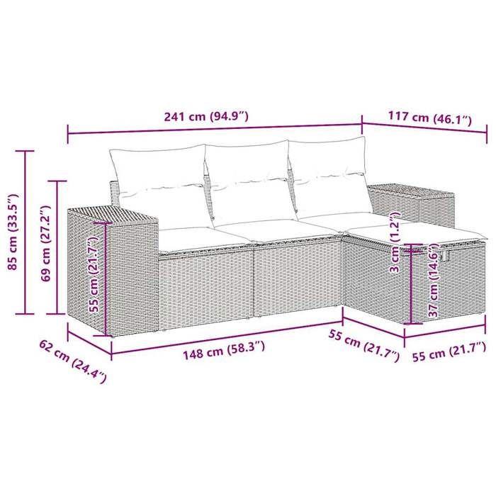VidaXL Salon de jardin 4 pcs avec coussins gris résine tressée 3325656