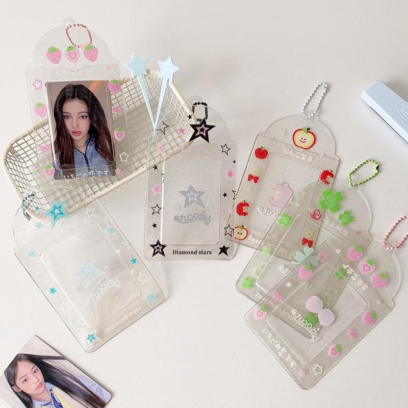 Sweet Strawberry Card Holder Kawaii PVC Picture Frames Kpop Idol 3 Inch Card Sleeves Anime Photocard Binder for Girls Gifts