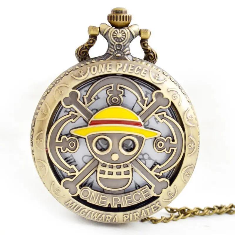 One Piece Monkey·D·Luffy Creative Personalized Retro Flip Pocket Watch Holiday Gift Anime Movie Cartoon Pocket Watch Necklace