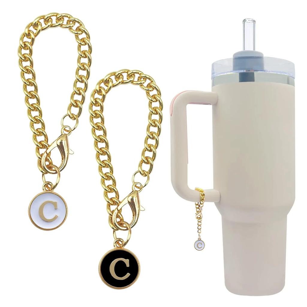 2PCS 26 Letters A To Z Charm Gold Chain Accessories for Ice Cream Tumblers 20 30 40 Oz Glass Tumblers with Handles