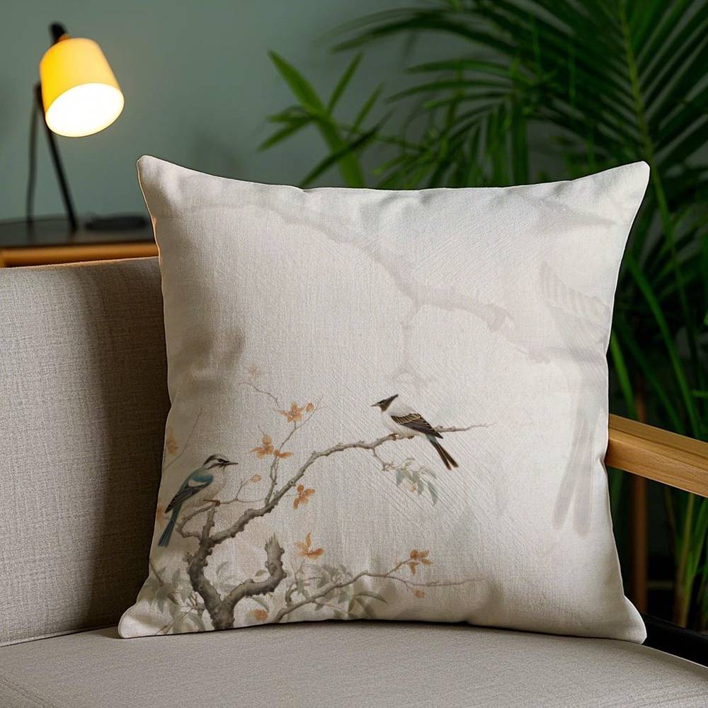Prosta poszewka na poduszkę w stylu chińskim z ptakami i kwiatami, poszewka przeciw roztoczom, niewidoczny zamek błyskawiczny, jedwabisty krótki plusz, pokrowiec na poduszkę do sofy