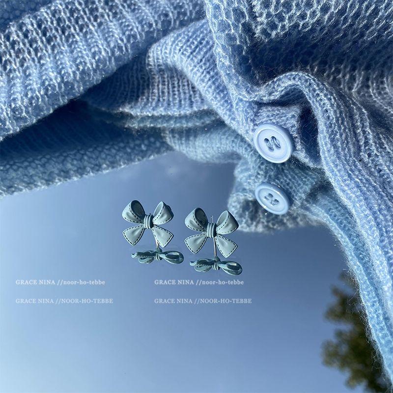 

Macaron Color Minimalist Earrings Fall and Winter Women Bows Macaron blue stud earrings