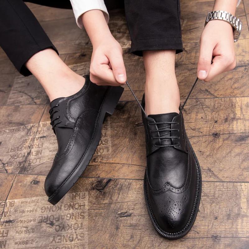Men Leather Shoes Business Dress Shoes All-Match Casual Shock-Absorbing Footwear Wear-Resistant Wedding Shoes