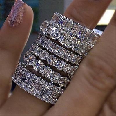 Luxury Vintage Gold Silver Color Wedding Band Eternity Ring for Women's Mens Gift Pink Bulk Items Wholesale Clearance Sale R4577