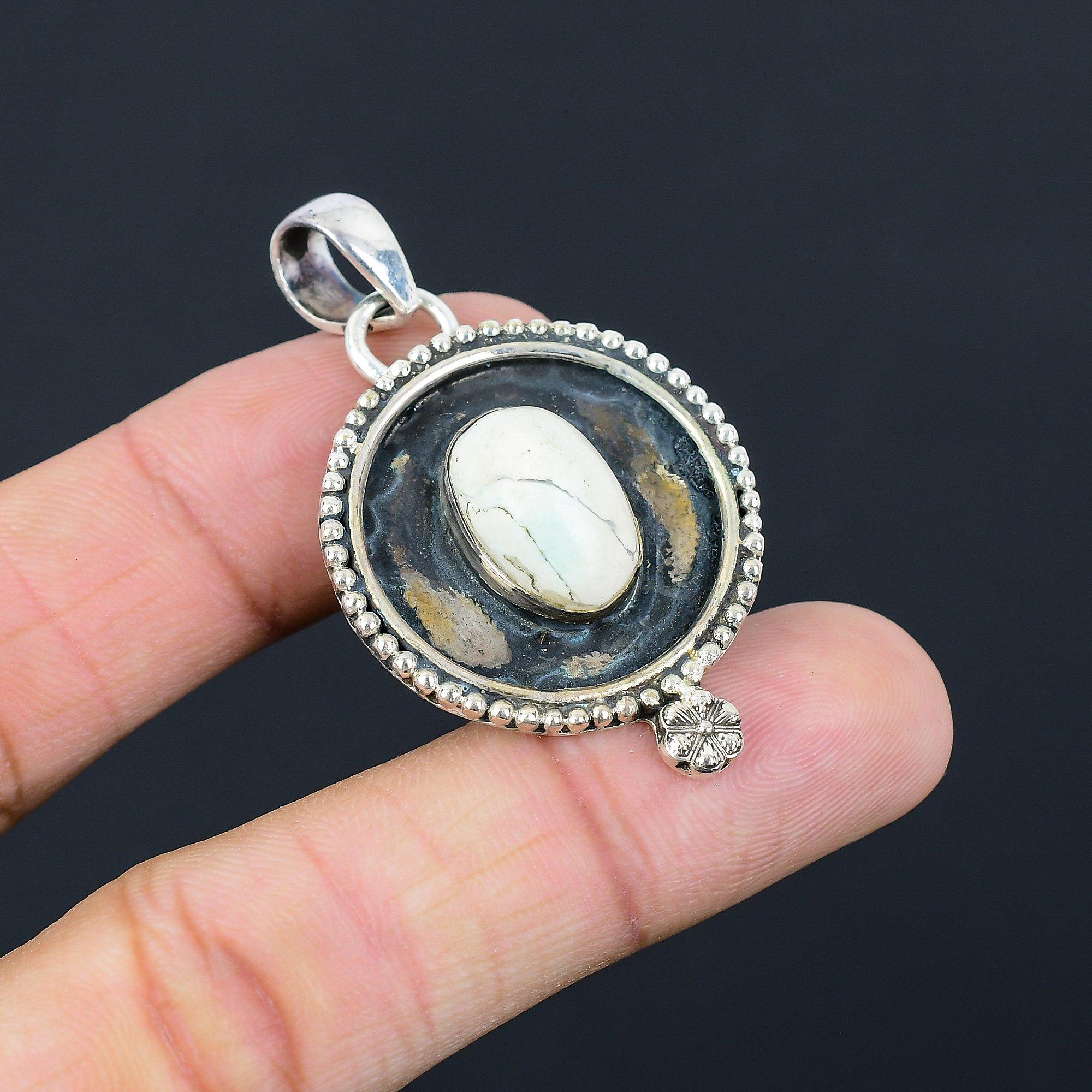 Sisters Day Deal Sterling Silver Oval Howlite Gemstone Daughter Pendant Jewelry