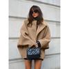 Womens Wool Blend Oversized Turn-Down Collar Batwing Sleeve Cardigan Coat - Classic Office Chic