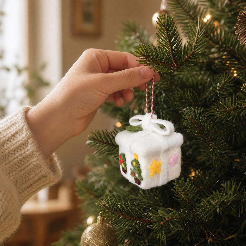 Wool-Felt Gift Box Ornament Festive Felt Gift-Box Christmas Cute
