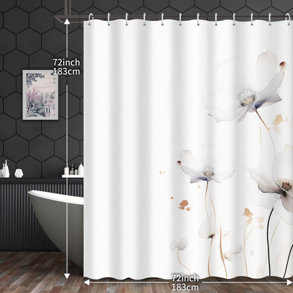 Abstract Watercolor Flower Shower Curtain - Elegant Light Print, Hotel Style, 72x72 Inches, 12 Hooks, Wall & Bath Decor