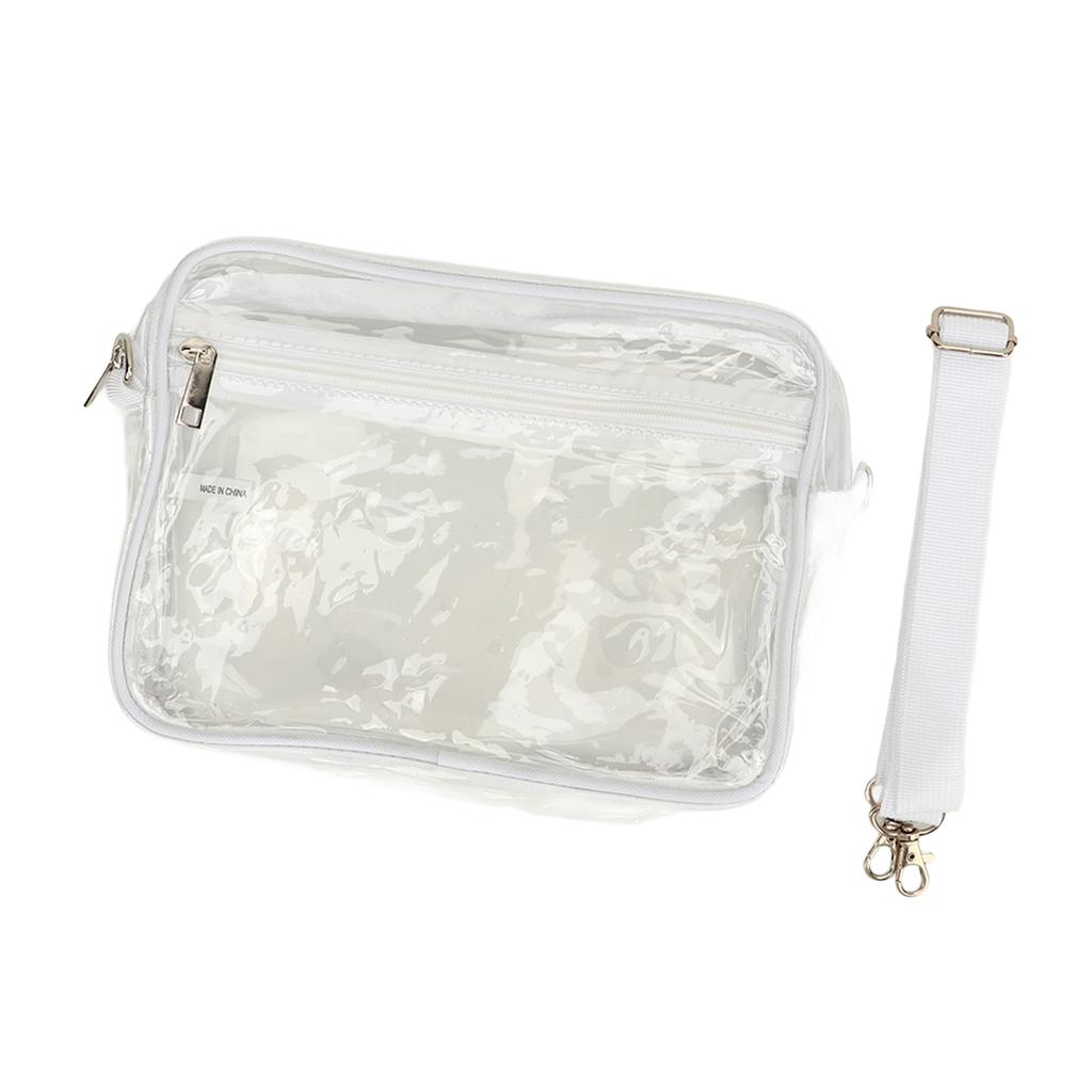 Messenger Bag Clear Shoulder Pouch PVC Waterproof Zipper Adjustable Strap Large Capacity Messenger Purse for Travel White