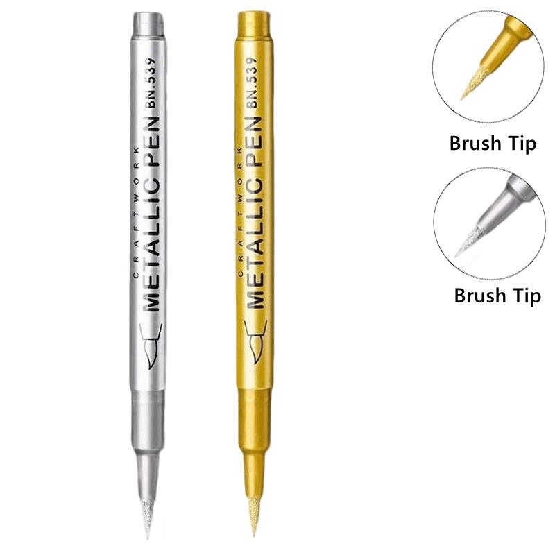 1/10/50Pcs Art Writing Gold Silver White Metallic Paint Pen Set Brush Tip Marker Pen Acrylic Paint Markers Stationery Supplies