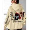 Christmas Hoodie Women, Snowman Print, Long Sleeve, Kangaroo Pocket, Drawstring, Casual Pullover, LOVE Christmas