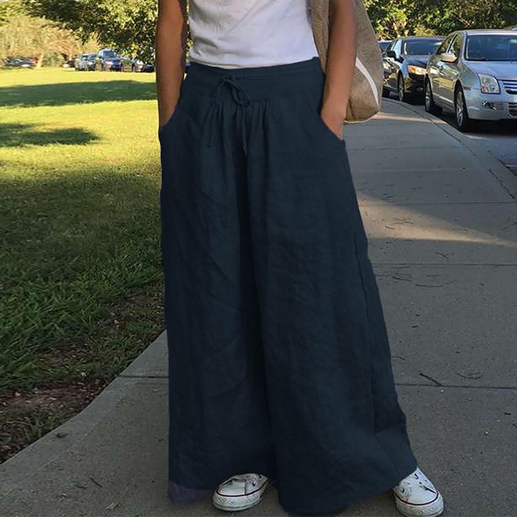 Women Casual Ankle-Length Pants Loose Hot Pants Cotton And Linen Long Trousers