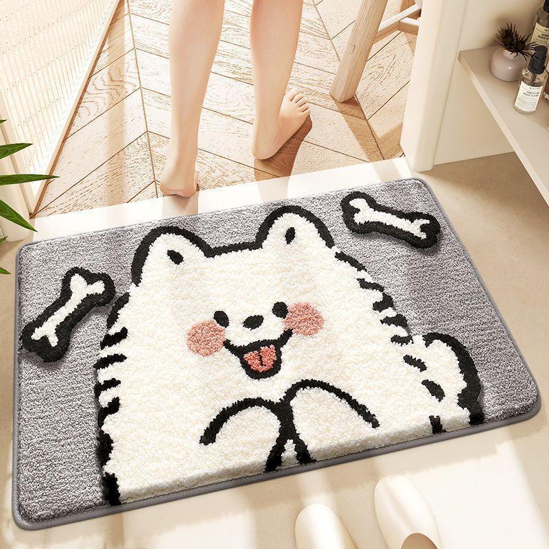 Cute Cartoon Animal Bath Mat, Cat Frog Puppy Pattern Soft Absorbent Non‑Slip Bathroom Rug Shower Tub Entryway Home Decor