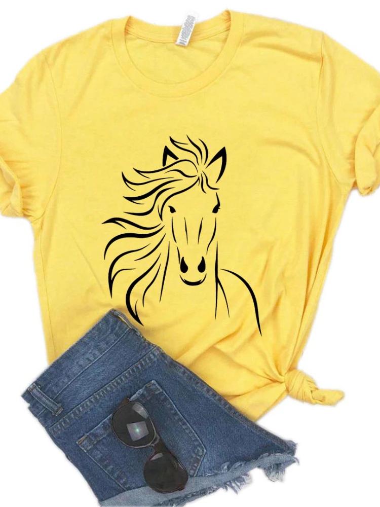 Horse Lover Print Women T Shirt Short Sleeve O Neck Loose Women Tshirt Ladies Tee Shirt Tops Clothes Camisetas Mujer