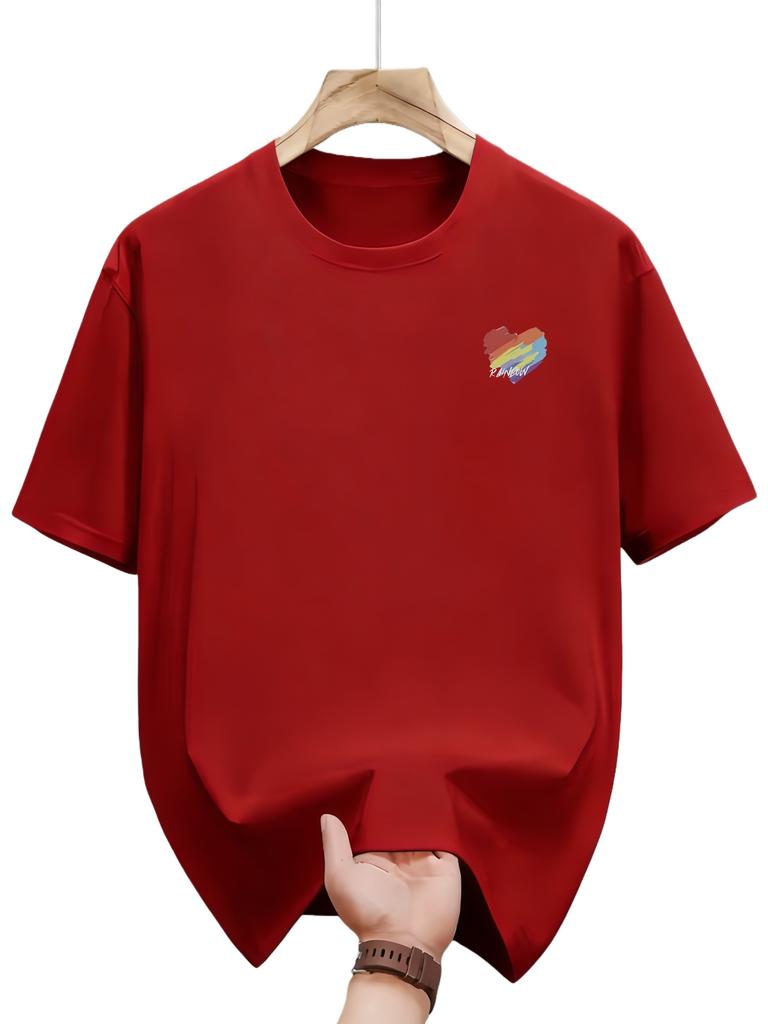 Mens summer fashion casual loose sporty bright color heartshaped printed roundneck shortsleeved Tshirt top