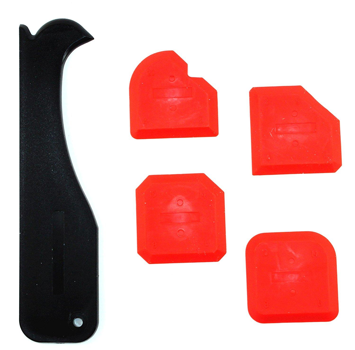Kitchen Bathroom Window Shower and Sink Joint 5pcs Red Silicone Sealant Wiper Scraper and Removal Tool (Red,4pcs Caulking Tool Kit) красный