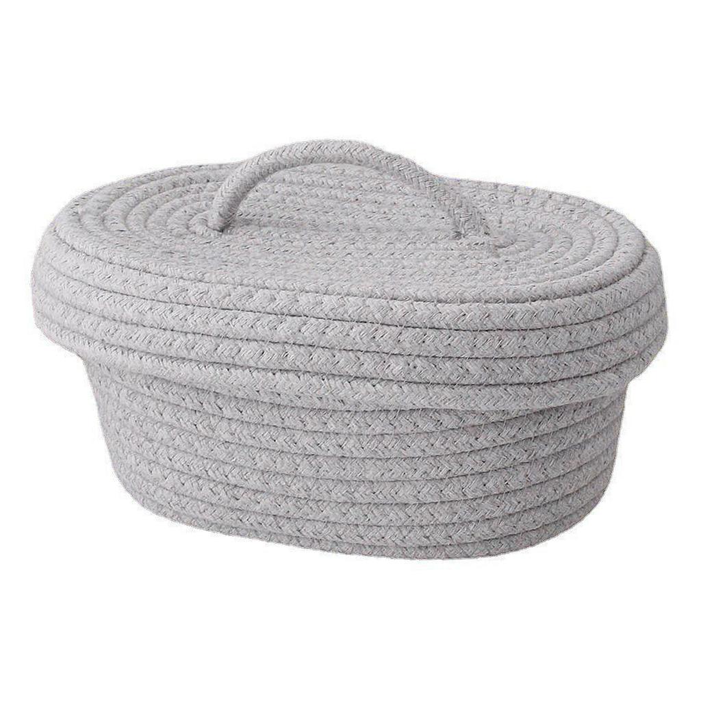 Desktop Storage Box with Lid Handmade Cotton Rope Storage Basket for Makeup Sundries Snack Needles