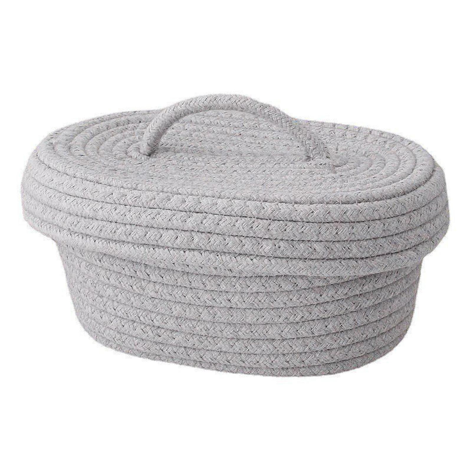 

Desktop Storage Box with Lid Handmade Cotton Rope Storage Basket for Makeup Sundries Snack Needles Gray covered storage basket