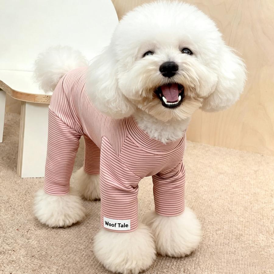 Dog Clothes Winter Fleece Striped Four-Legged Suit Pajamas for Teddy Bichon Small Dogs Base Layer