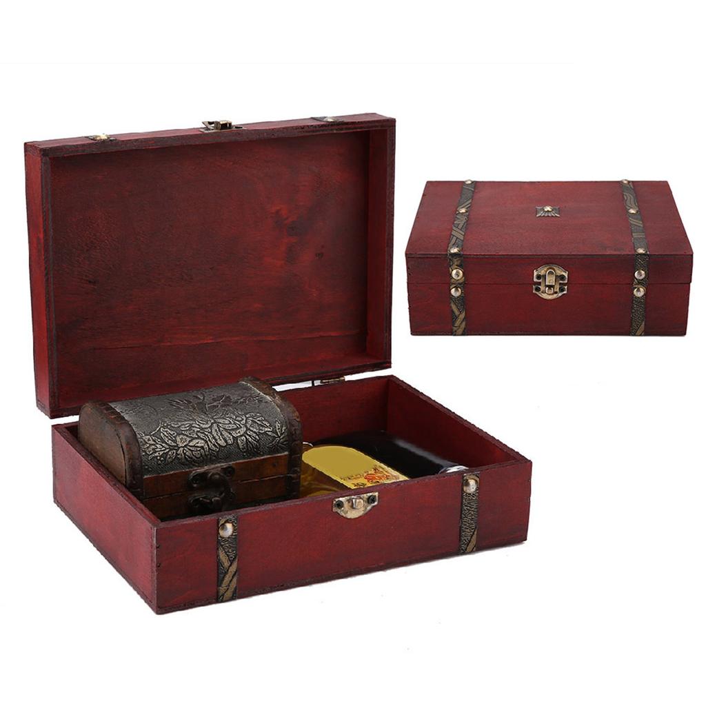 Vintage Wooden Jewelry Storage Box Retro Antique Living Goods Organizer Gift Case