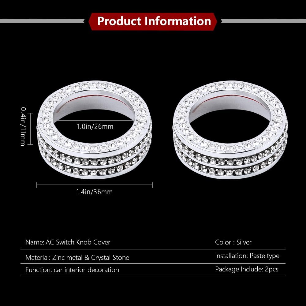 LECART Bling Car Accessories Fit for Honda Civic 10th Gen 2016 2017 2018    AC Knob Covers Auto Interior Bling Decor Crystal Metal Cover Trim Cute