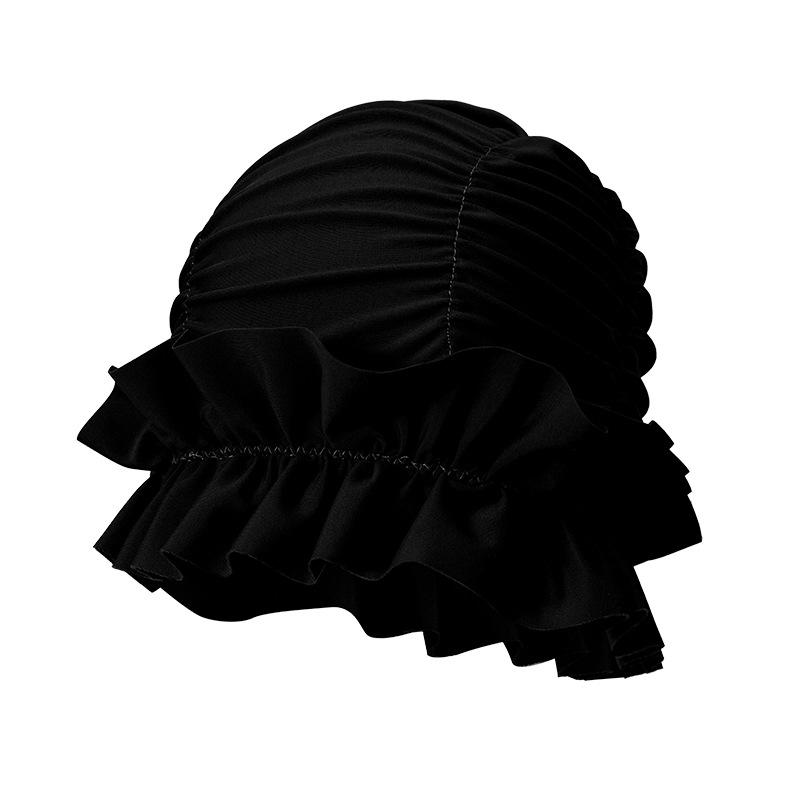 Women Ruffle Swim Cap Stretchy Ear Cover Hat Long Hair Protection Cap