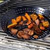 Perforated BBQ Grilling Pan with Folding Handle Non-Stick Round Barbecue Skillet Portable Outdoor Grill Basket for Backyard BBQ