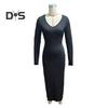 Fall Winter Women Dress V Neck Threa Loose Long Sleeves Solid Color Knitted Slim Waist Maxi Dress Stretchy Casual Dating Commuting Dress