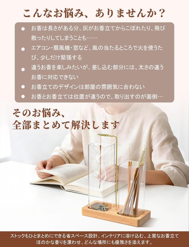Incense Stand, Ash-Free, Hanging Type, Stylish, Wooden, Square Base, Stable, Ash-Splash Prevention Glass Cover, Candle Compatible, for Meditation, Stu