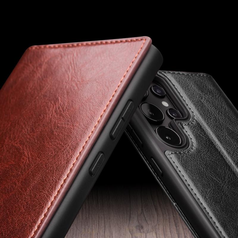 Genuine Leather Phone Case for Samsung S25+ Plus 5G Business Style Fashion Luxury with Card Slots Cover for S25 Ultra 5G