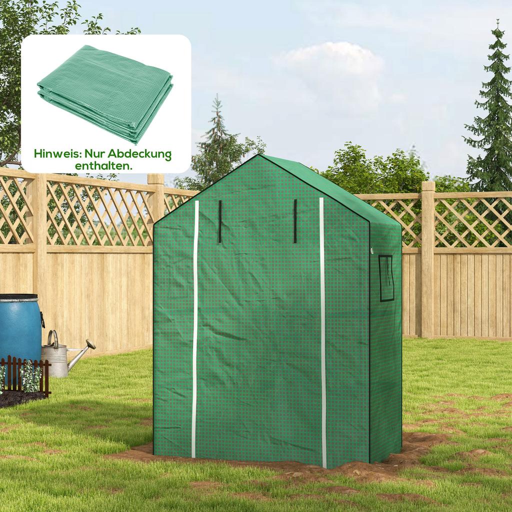 Greenhouse Cover Replacement Walk-in PE Hot House Cover with Roll-up Door and Windows, 140 x 73 x 190cm, Green