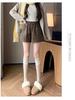 Damen Winter-Bootcut-Shorts aus PU-Leder mit hohem Bund: Elastischer Bund, lockerer Schnitt mit weitem Bein
