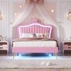 Single Bed Crown Shape Children with Headboard LED Light Heavy Princess Duty Strong Carrying Capacity Girl Bedroom Furniture Upholstered