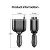 NEW 5-IN-1 100W Retractable Car Charger Mobile Phone USB PD Type C Cable for IPhone Fast Charge Cord Car Socket Adapter