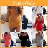 Cotton Solid Color Bodycon Dress With Long Sleeve And High Waist For Women
