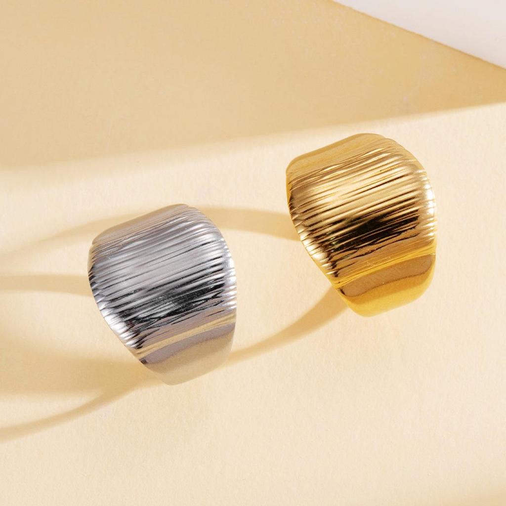 18K Gold Plated Stainless Steel Geometric Wide Band Ring