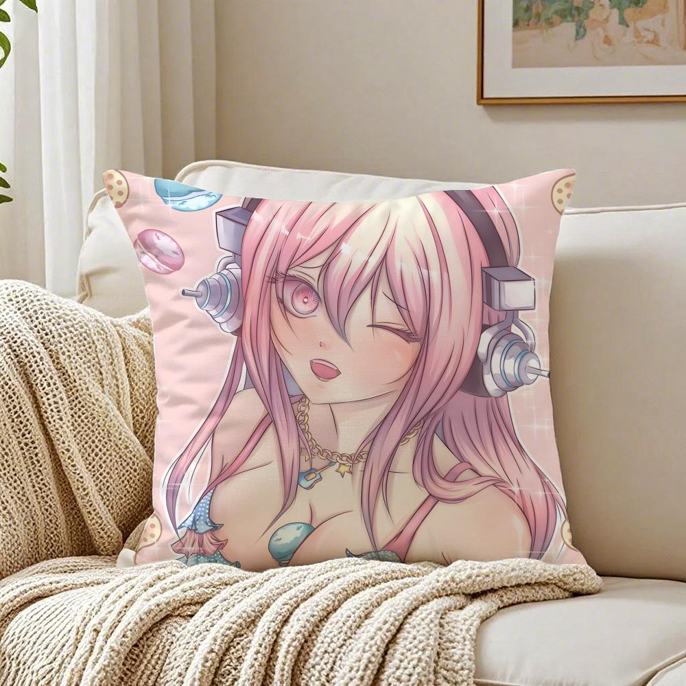 game character idol SSuper SSonico Cushion Cover Pillowcase Antidustmite living Room Sofa Decor Cushion Room