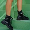 2024 Fashion Black Motorcycle Boots Women's Pu Leather Platform Ankle Boots Woman Autumn Winter Plus Size Lace Up Shoes bota