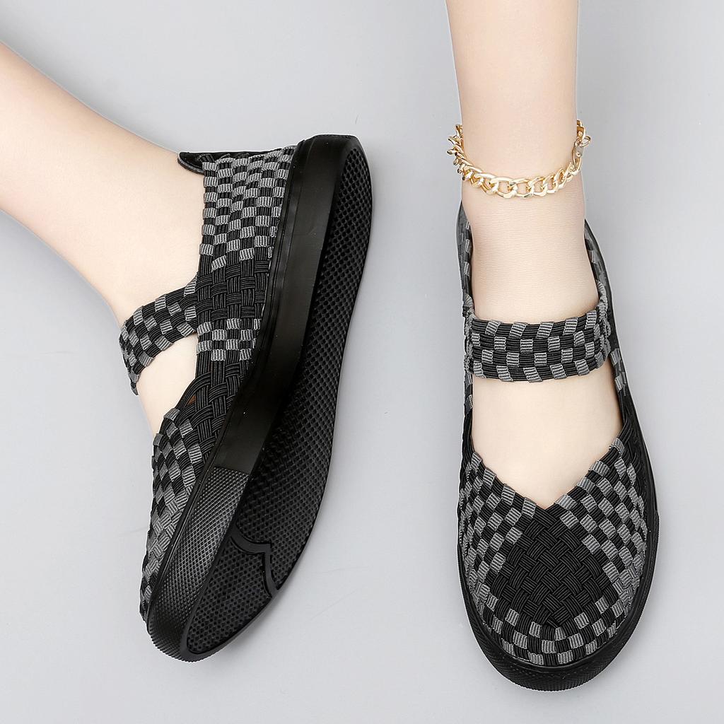 Women's Breathable Knitted Flat Shoes Women 2024 Spring Solid Color Pointed Toe Loafers Woman Minimalist Slip On Ballet Flats