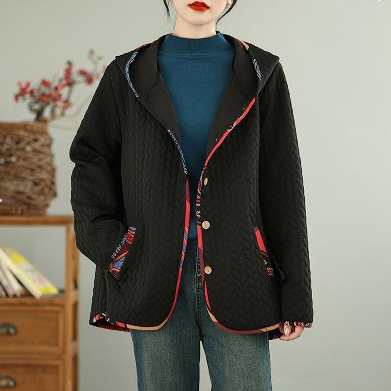 

Длинный рукав большого размера с капюшоном Винтажная повседневная свободная куртка осень-весна зимняя куртка Пальто для женщин топы L чёрный