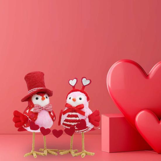 Figurky ptáčků na Valentýna Romantické stojící plyšové ptáčky lásky Ozdoba na domácí stůl Krbová římsa Víceúrovňový podnos Dekorace