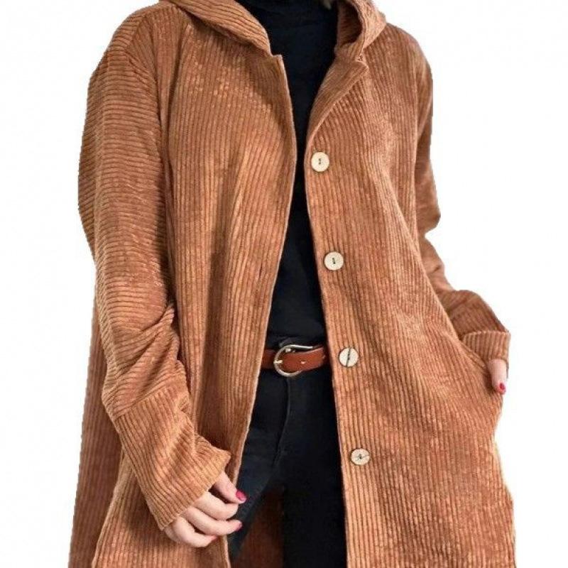 2025 Cross-border European and American Foreign Trade Women's Autumn/Winter New Hooded Loose Women's Corduroy Casual Jacket
