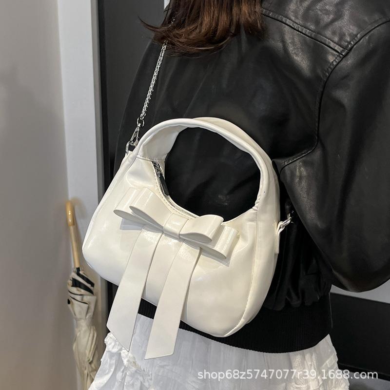 High-end Saddle Small Square Bag Women's Sweet Soft Leather Bow Shoulder Bag PU Hand Carried Crossbody Bag